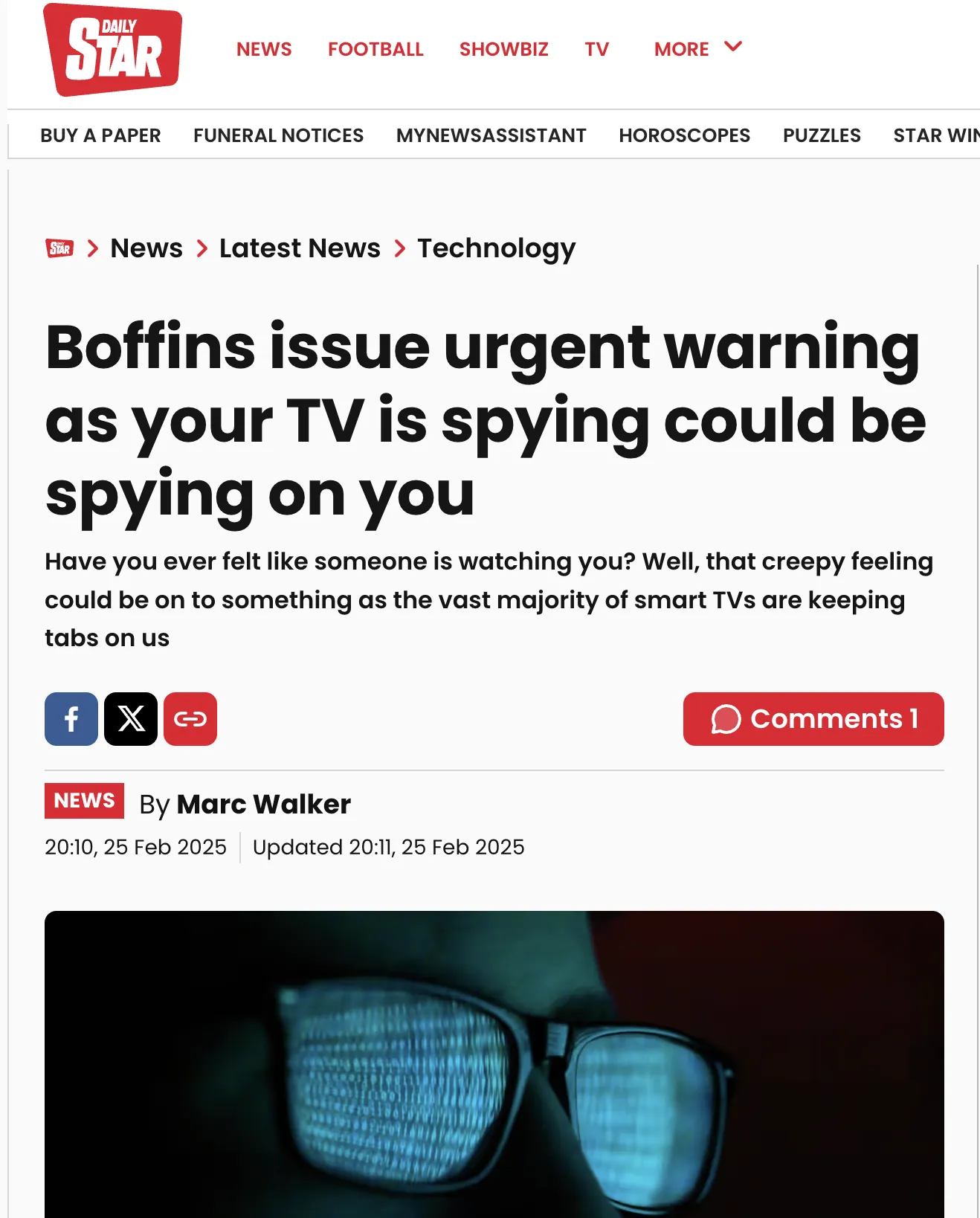 Daily Star coverage: Boffins issue urgent warning as your TV could be spying on you